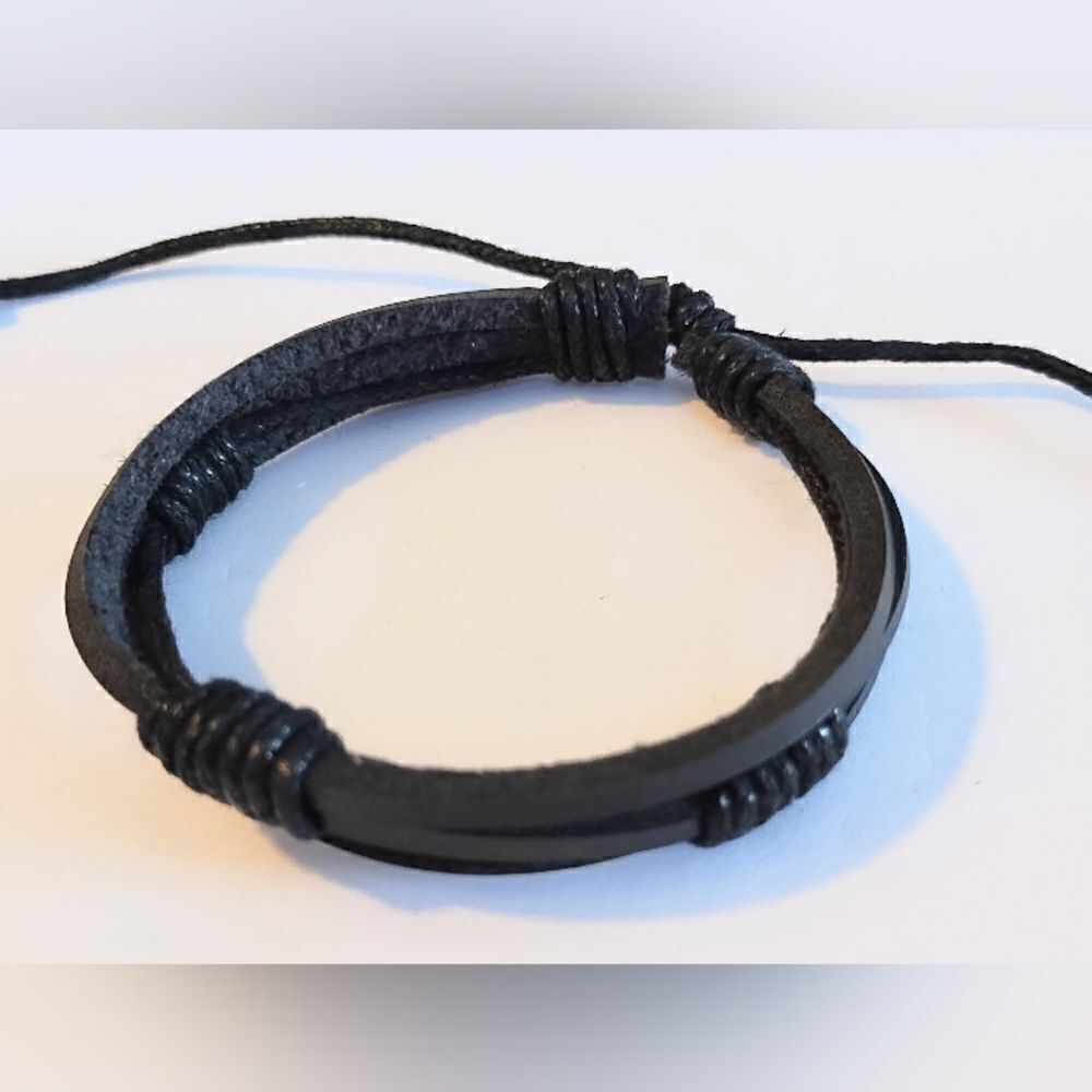 Men's bracelet‎ leather layered black new d54